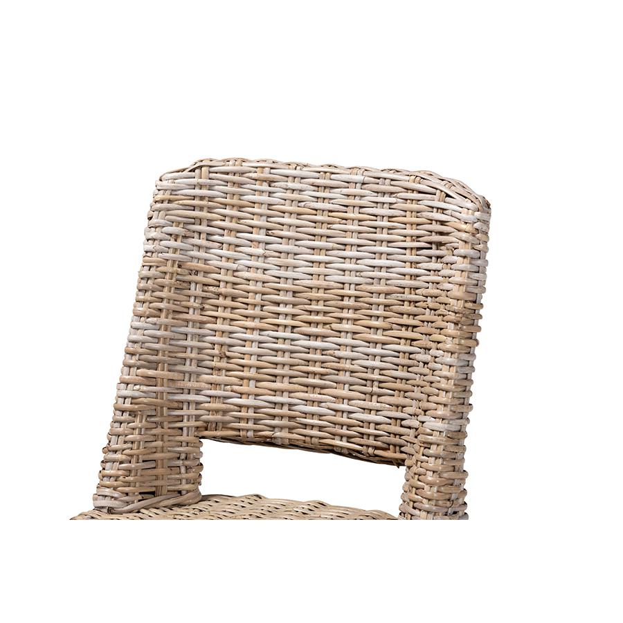 Baxton Studio Magy Modern Bohemian Grey Rattan and Natural Brown Finished Wood 2-Piece Dining Chair Set | Dining Chairs | Modishstore - 4