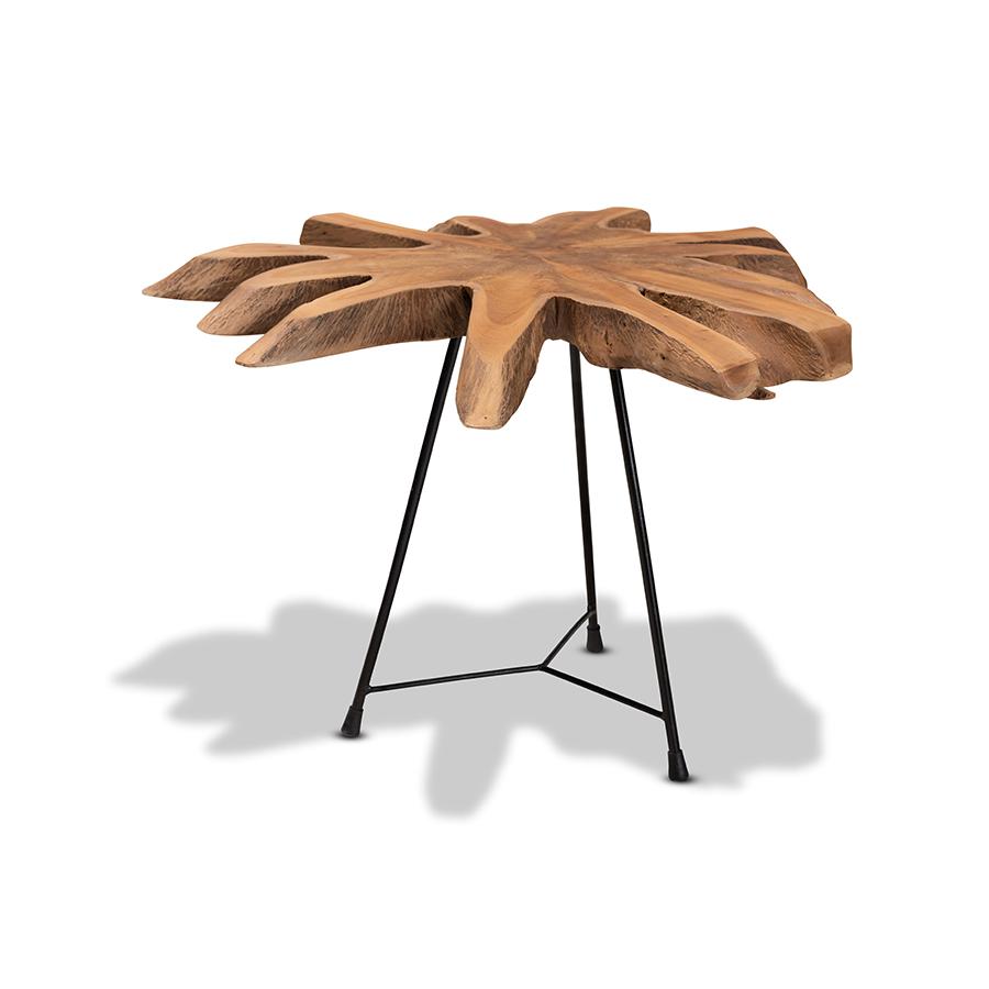 Baxton Studio Merci Rustic Industrial Natural Brown and Black End Table with Teak Tree Trunk Tabletop | End Tables | Modishstore - 2