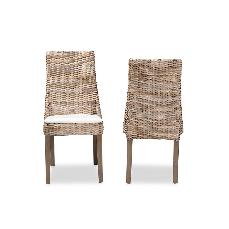 Baxton Studio Toby Modern Bohemian Grey Rattan 2-Piece Dining Chair Set | Dining Chairs | Modishstore - 2