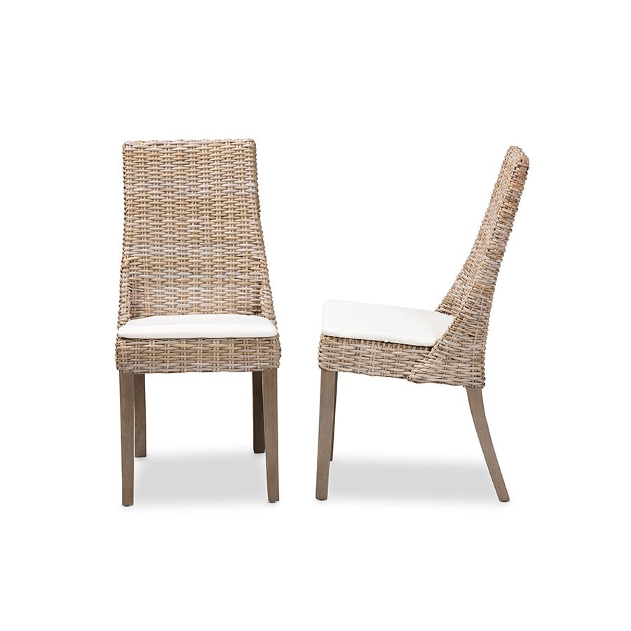 Baxton Studio Toby Modern Bohemian Grey Rattan 2-Piece Dining Chair Set | Dining Chairs | Modishstore - 3