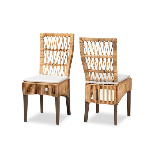 Baxton Studio Sullivan Modern Bohemian Natural Brown Rattan 2-Piece Dining Chair Set | Dining Chairs | Modishstore