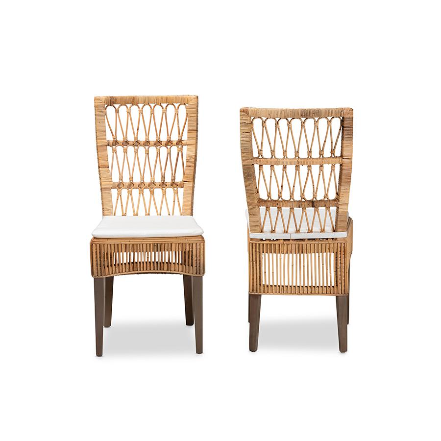 Baxton Studio Sullivan Modern Bohemian Natural Brown Rattan 2-Piece Dining Chair Set | Dining Chairs | Modishstore - 2