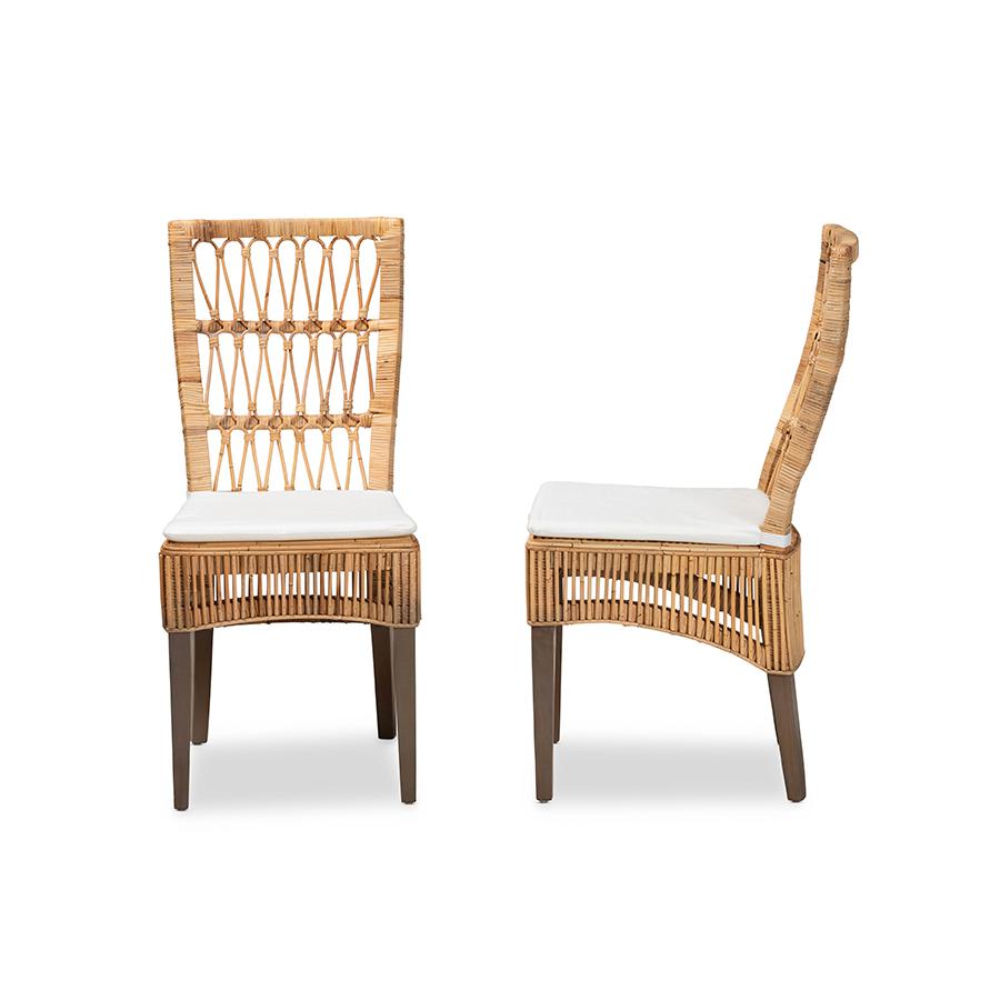 Baxton Studio Sullivan Modern Bohemian Natural Brown Rattan 2-Piece Dining Chair Set | Dining Chairs | Modishstore - 3