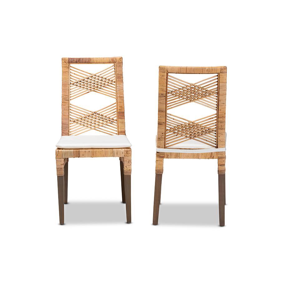 Baxton Studio Poltak Modern Bohemian Natural Brown Rattan 2-Piece Dining Chair Set | Dining Chairs | Modishstore - 2