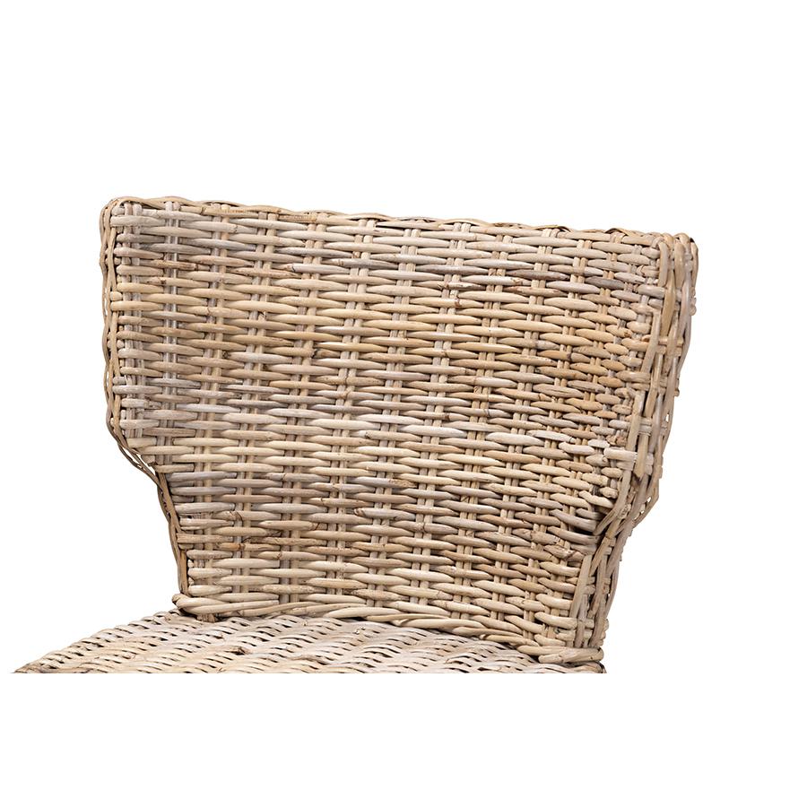 Baxton Studio Enver Modern Bohemian Grey Rattan and Brown Wood 2-Piece Dining Chair Set | Dining Chairs | Modishstore - 4