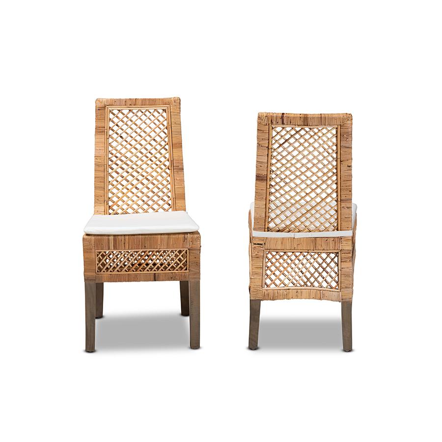 Baxton Studio Argos Modern Bohemian  Natural Brown Rattan 2-Piece Dining Chair Set | Dining Chairs | Modishstore - 2