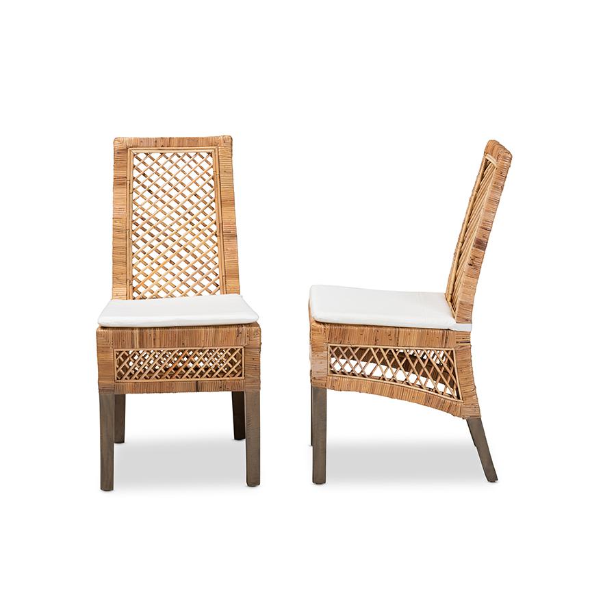 Baxton Studio Argos Modern Bohemian  Natural Brown Rattan 2-Piece Dining Chair Set | Dining Chairs | Modishstore - 3