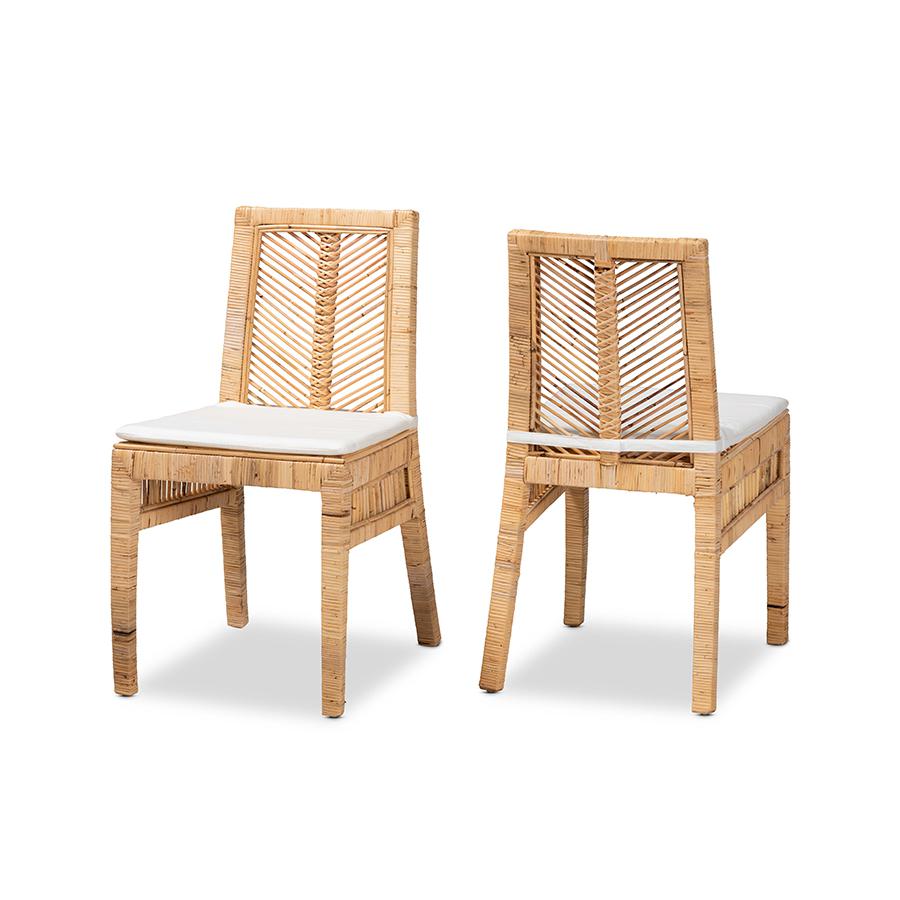 Baxton Studio Suci Modern Bohemian Natural Brown Rattan 2-Piece Dining Chair Set | Dining Chairs | Modishstore