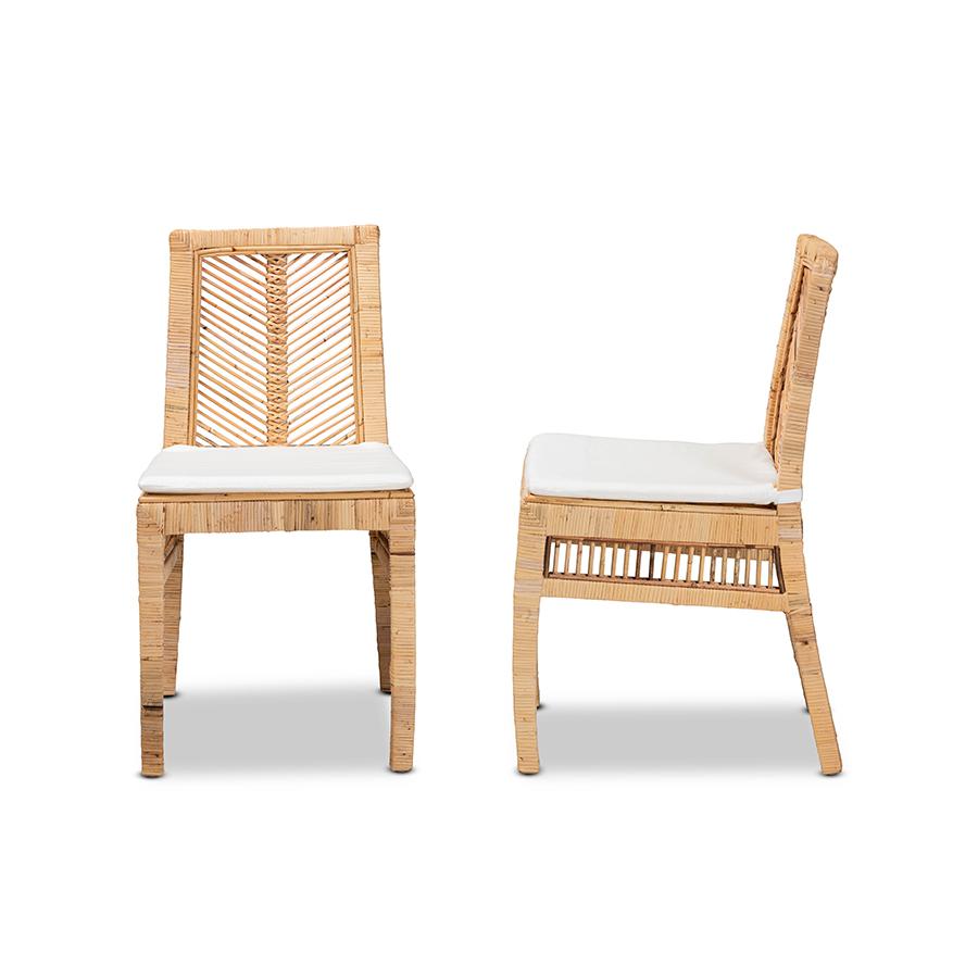 Baxton Studio Suci Modern Bohemian Natural Brown Rattan 2-Piece Dining Chair Set | Dining Chairs | Modishstore - 3