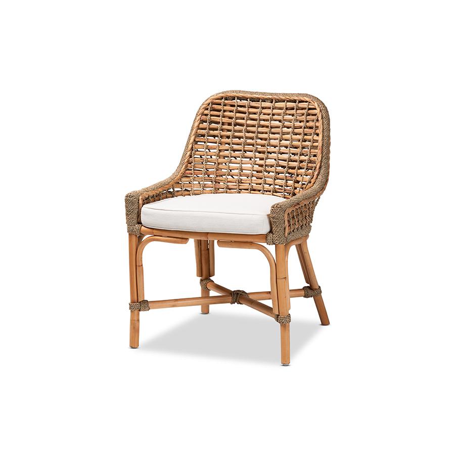 Baxton Studio Kyle Modern Bohemian Natural Brown Woven Rattan Dining Side Chair With Cushion | Dining Chairs | Modishstore