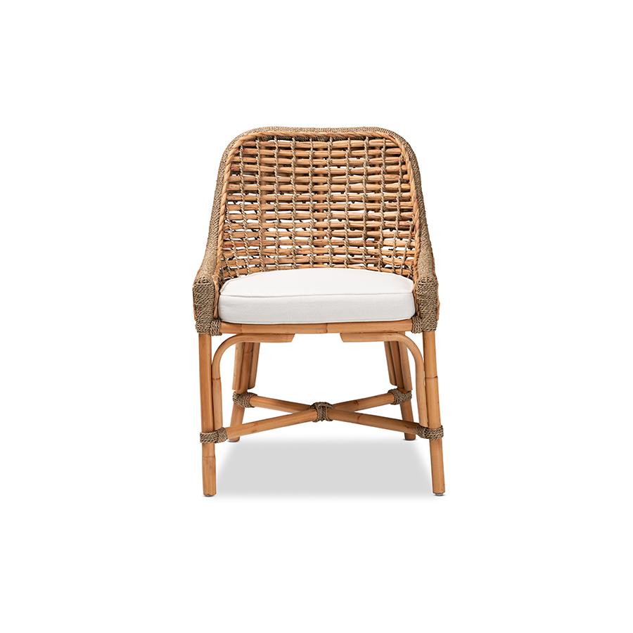 Baxton Studio Kyle Modern Bohemian Natural Brown Woven Rattan Dining Side Chair With Cushion | Dining Chairs | Modishstore - 2