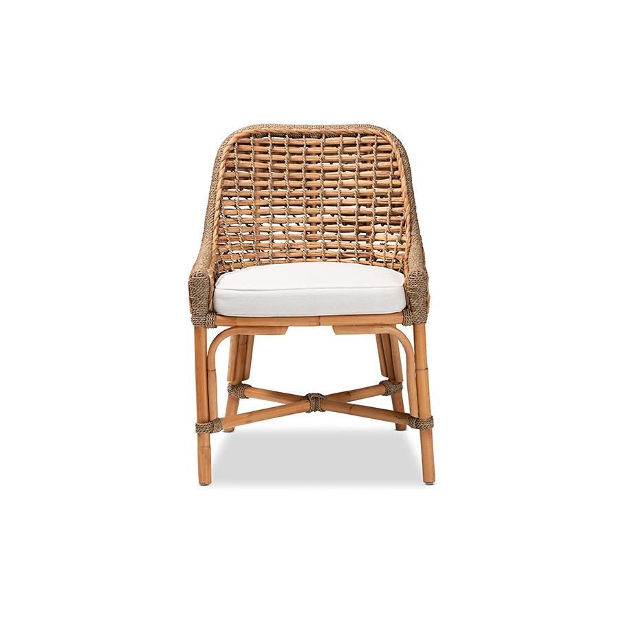 Baxton Studio Kyle Modern Bohemian Natural Brown Woven Rattan Dining Side Chair With Cushion | Dining Chairs | Modishstore - 2