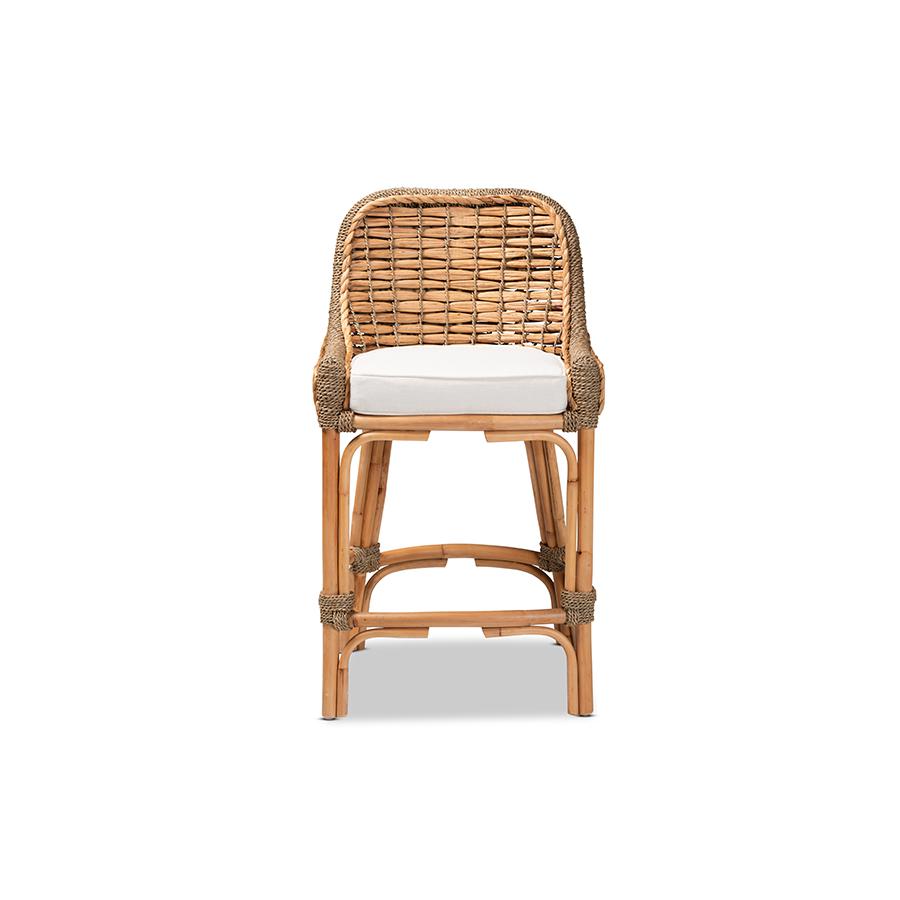 Baxton Studio Kyle Modern Bohemian Natural Brown Woven Rattan Counter Stool with Cushion | Counter Stools | Modishstore - 2