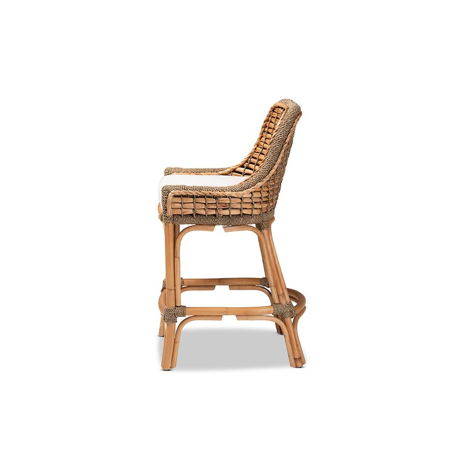 Baxton Studio Kyle Modern Bohemian Natural Brown Woven Rattan Counter Stool with Cushion | Counter Stools | Modishstore - 3