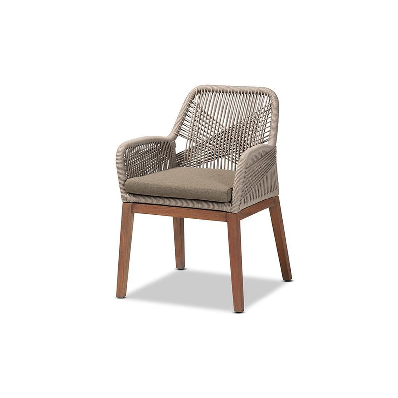 Baxton Studio Jennifer Mid-Century Transitional Grey Woven Rope Mahogany Dining Arm Chair | Dining Chairs | Modishstore