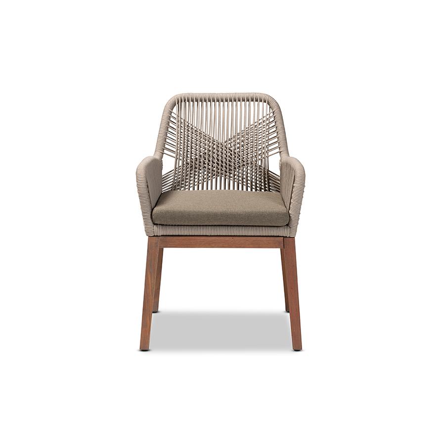 Baxton Studio Jennifer Mid-Century Transitional Grey Woven Rope Mahogany Dining Arm Chair | Dining Chairs | Modishstore - 2