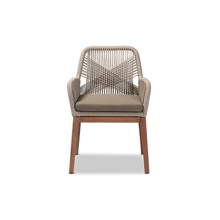 Baxton Studio Jennifer Mid-Century Transitional Grey Woven Rope Mahogany Dining Arm Chair | Dining Chairs | Modishstore - 2
