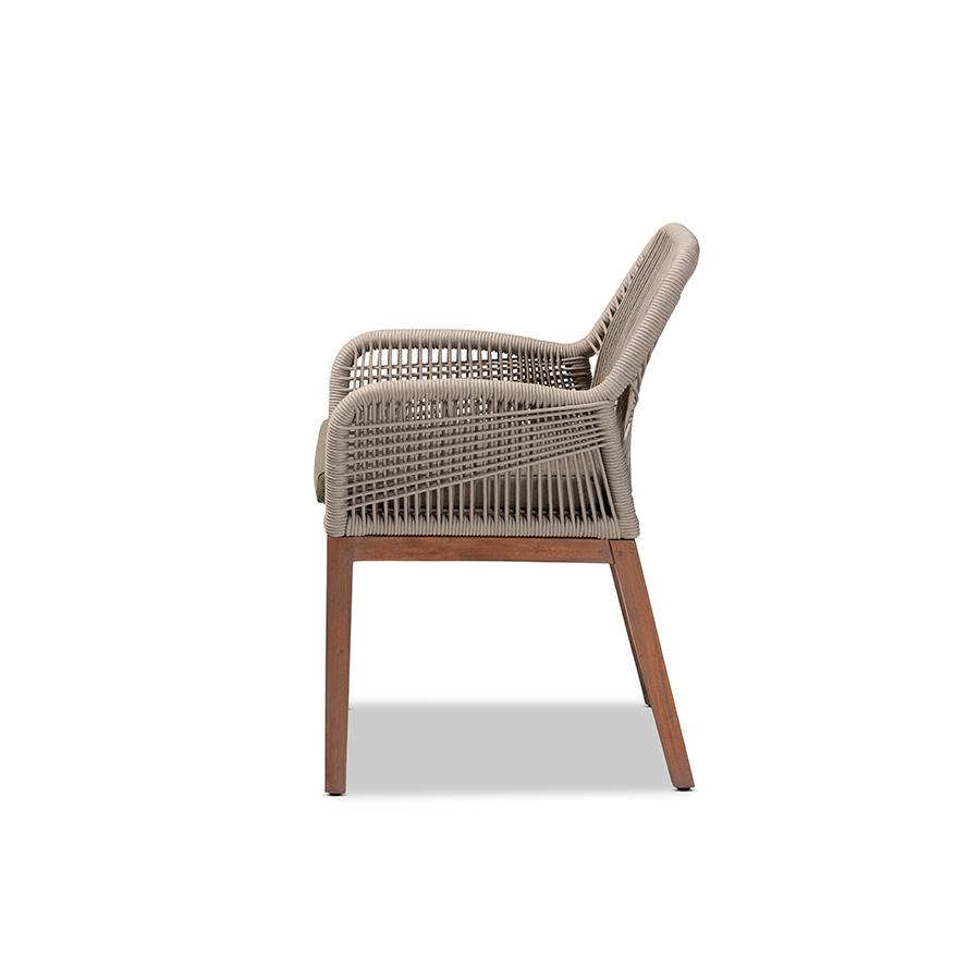 Baxton Studio Jennifer Mid-Century Transitional Grey Woven Rope Mahogany Dining Arm Chair | Dining Chairs | Modishstore - 3
