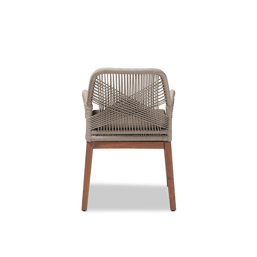 Baxton Studio Jennifer Mid-Century Transitional Grey Woven Rope Mahogany Dining Arm Chair | Dining Chairs | Modishstore - 4