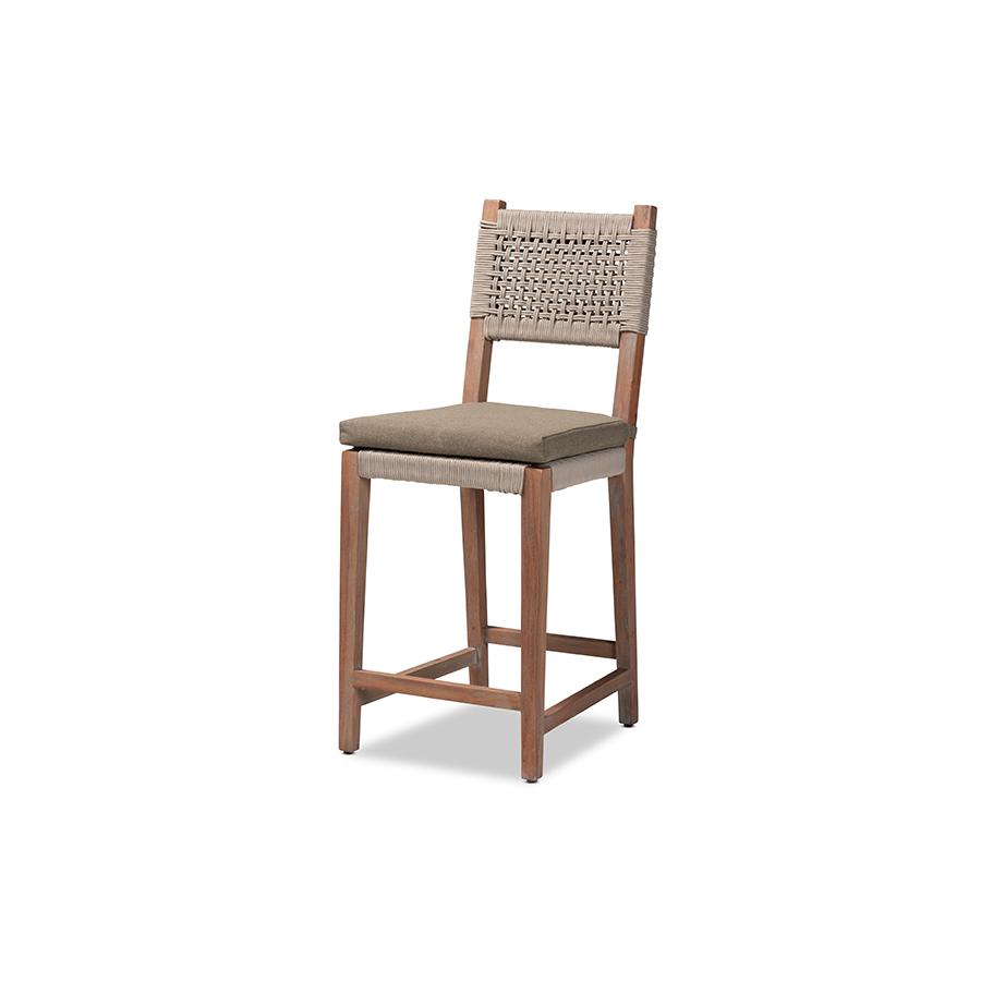 Baxton Studio Heyna Mid-Century Transitional Grey Woven Rope Mahogany Counter Stool | Counter Stools | Modishstore