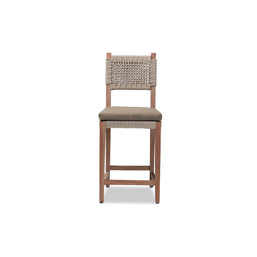 Baxton Studio Heyna Mid-Century Transitional Grey Woven Rope Mahogany Counter Stool | Counter Stools | Modishstore - 2