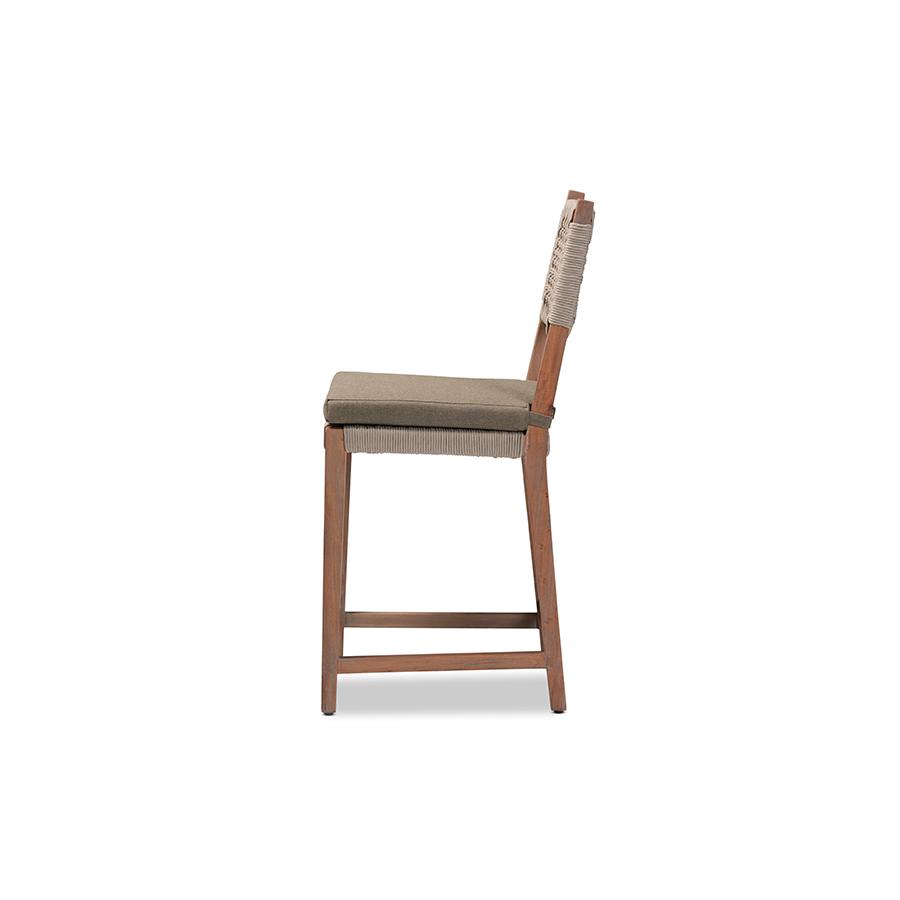 Baxton Studio Heyna Mid-Century Transitional Grey Woven Rope Mahogany Counter Stool | Counter Stools | Modishstore - 3