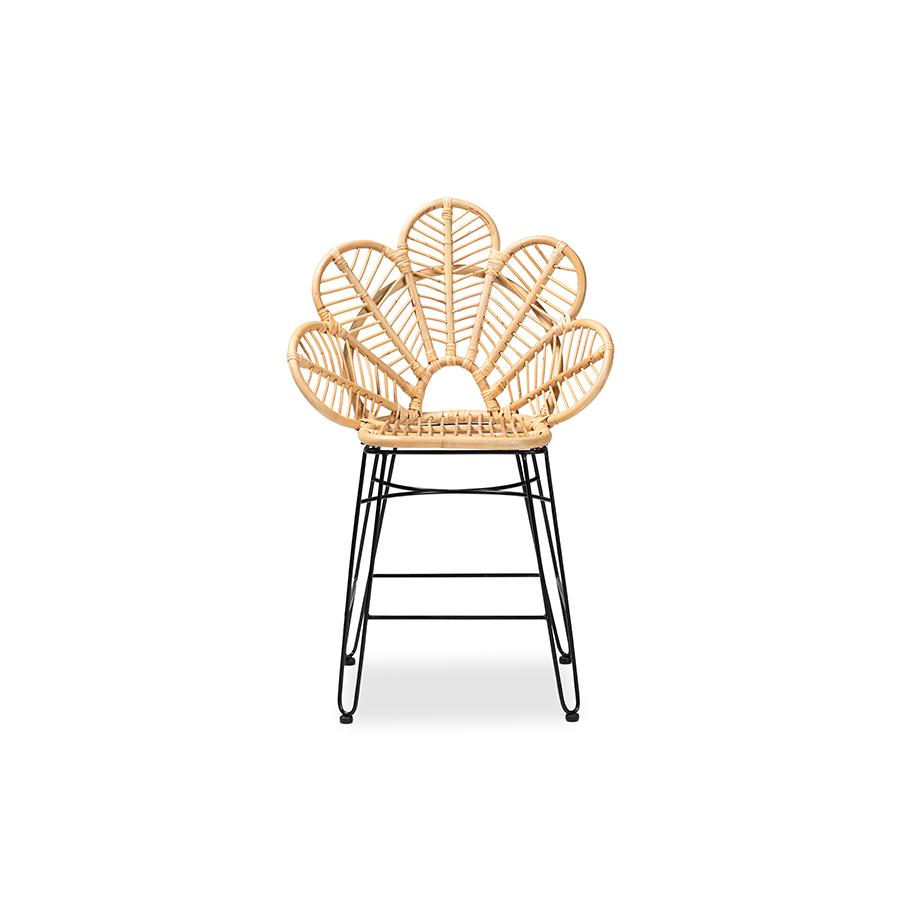 Baxton Studio Garan Modern Bohemian Natural Brown Rattan and Black Metal Counter Stool | Counter Stools | Modishstore - 2