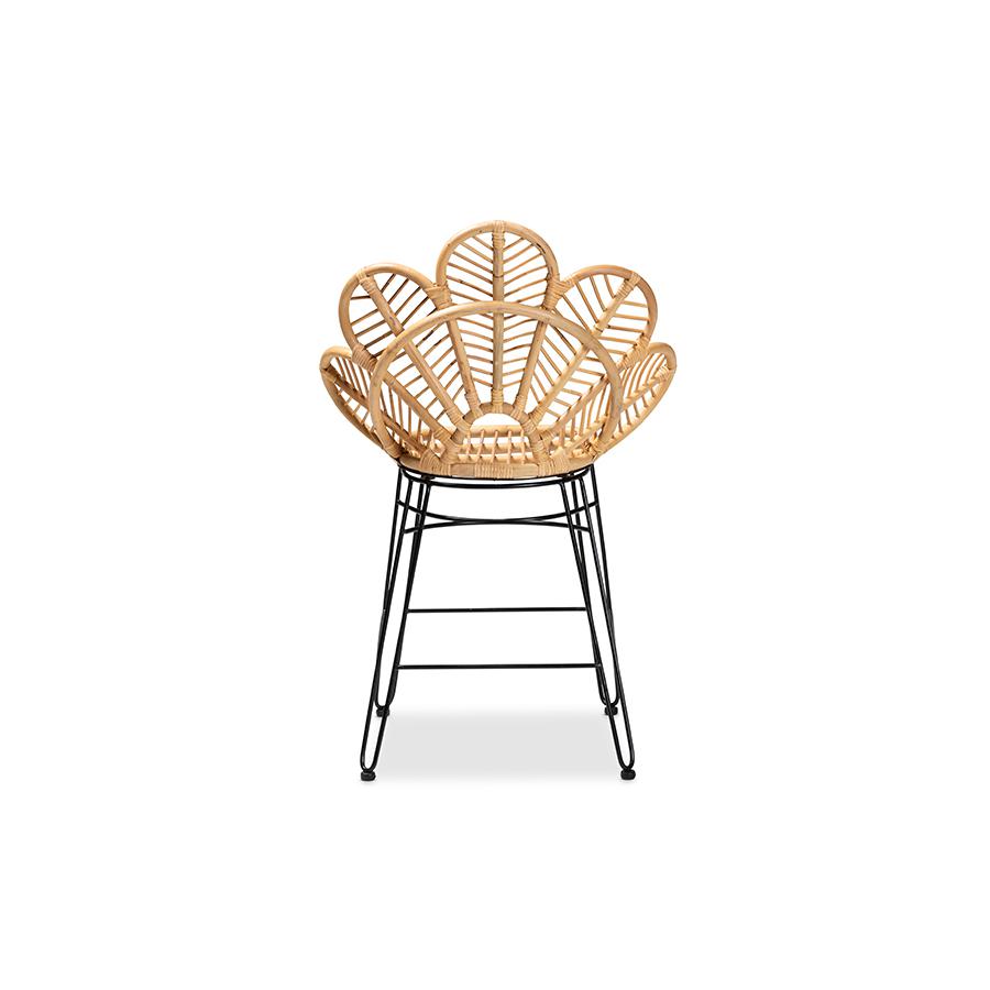Baxton Studio Garan Modern Bohemian Natural Brown Rattan and Black Metal Counter Stool | Counter Stools | Modishstore - 4
