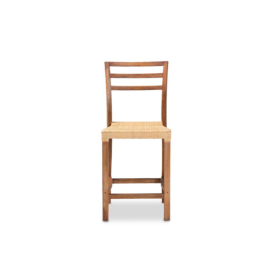 Baxton Studio Arthur Mid-Century Modern Walnut Brown Finished Wood and Natural Rattan Counter Stool | Counter Stools | Modishstore - 2