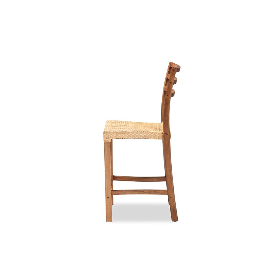 Baxton Studio Arthur Mid-Century Modern Walnut Brown Finished Wood and Natural Rattan Counter Stool | Counter Stools | Modishstore - 3
