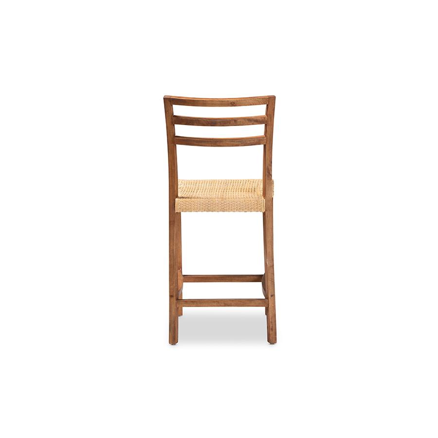 Baxton Studio Arthur Mid-Century Modern Walnut Brown Finished Wood and Natural Rattan Counter Stool | Counter Stools | Modishstore - 4