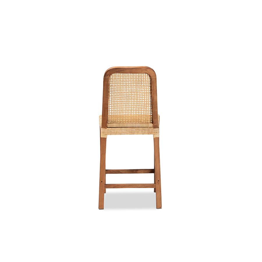 Baxton Studio Caspia Mid-Century Modern Walnut Brown Finished Wood and Natural Rattan Counter Stool | Counter Stools | Modishstore - 4