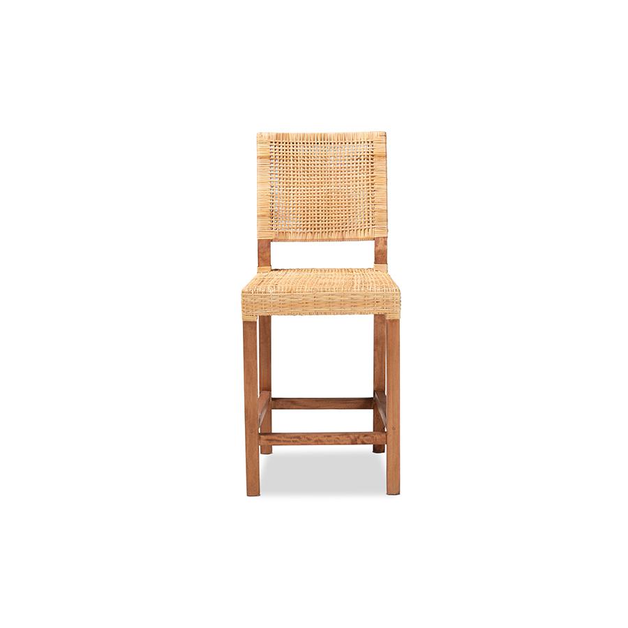 Baxton Studio Lesia Modern Bohemian Natural Brown Rattan and Walnut Brown Finished Wood Counter Stool | Counter Stools | Modishstore - 2