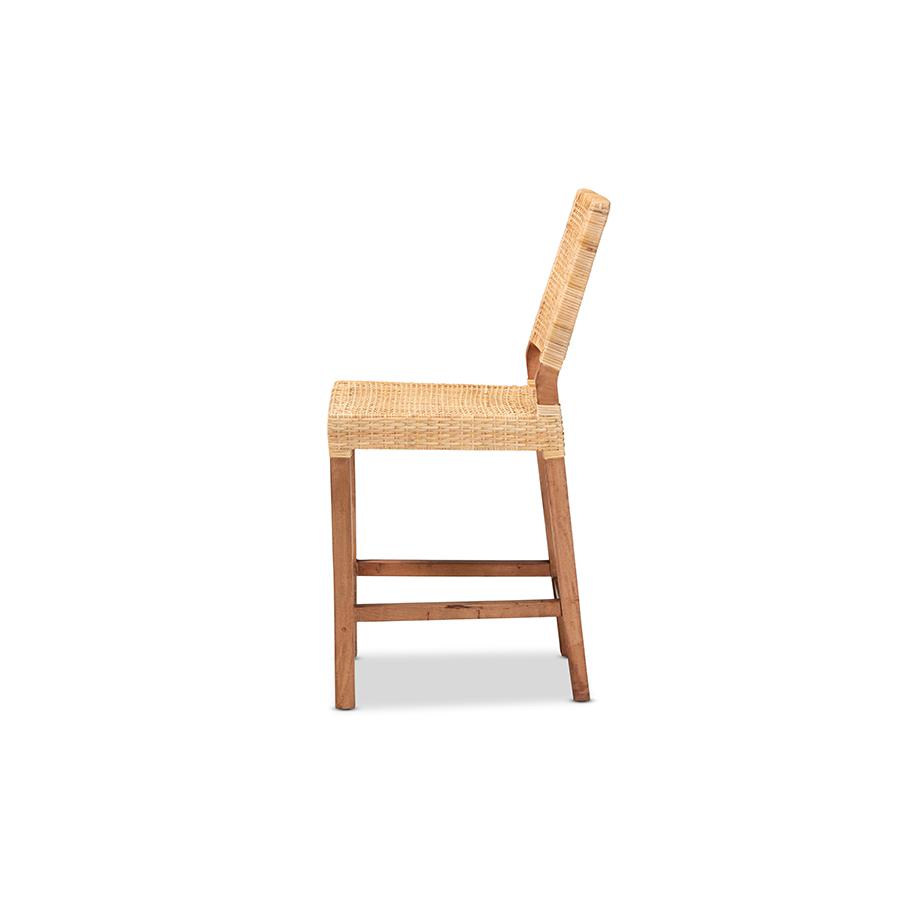 Baxton Studio Lesia Modern Bohemian Natural Brown Rattan and Walnut Brown Finished Wood Counter Stool | Counter Stools | Modishstore - 3