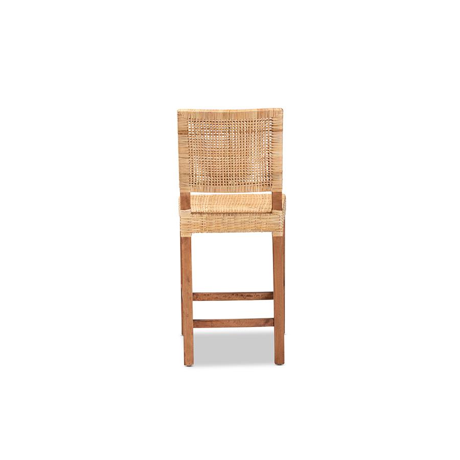 Baxton Studio Lesia Modern Bohemian Natural Brown Rattan and Walnut Brown Finished Wood Counter Stool | Counter Stools | Modishstore - 4