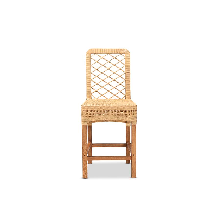 Baxton Studio Moscow Modern Bohemian Natural Brown Rattan and Walnut Brown Finished Wood Counter Stool | Counter Stools | Modishstore - 2