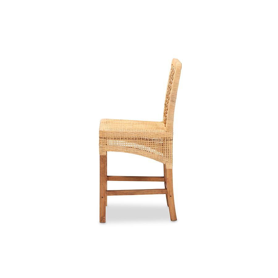 Baxton Studio Moscow Modern Bohemian Natural Brown Rattan and Walnut Brown Finished Wood Counter Stool | Counter Stools | Modishstore - 3