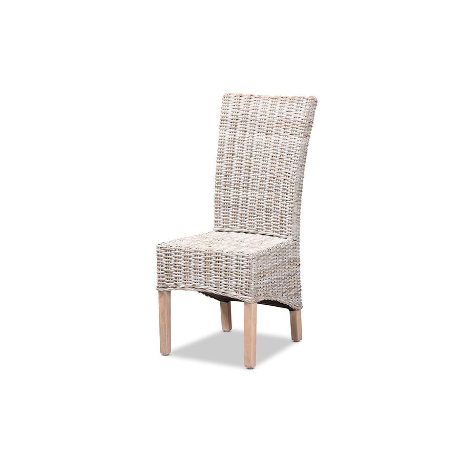Baxton Studio Trianna Rustic Transitional Whitewashed Rattan and Natural Brown Finished Wood Dining Chair | Dining Chairs | Modishstore