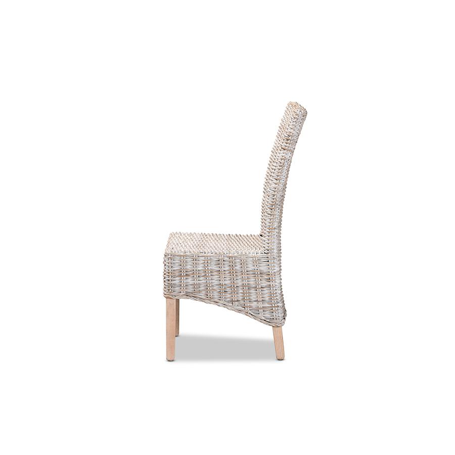 Baxton Studio Trianna Rustic Transitional Whitewashed Rattan and Natural Brown Finished Wood Dining Chair | Dining Chairs | Modishstore - 3