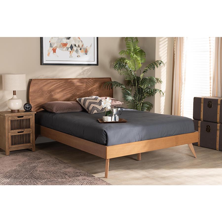 Baxton Studio Aimi Mid-Century Modern Walnut Brown Finished Wood Queen Size Platform Bed | Beds | Modishstore - 2