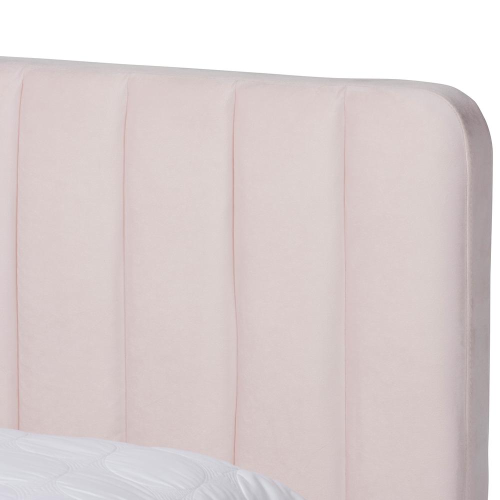Baxton Studio Nami Modern Contemporary Glam and Luxe Light Pink Velvet Fabric Upholstered and Gold Finished Queen Size Platform Bed | Beds | Modishstore - 4
