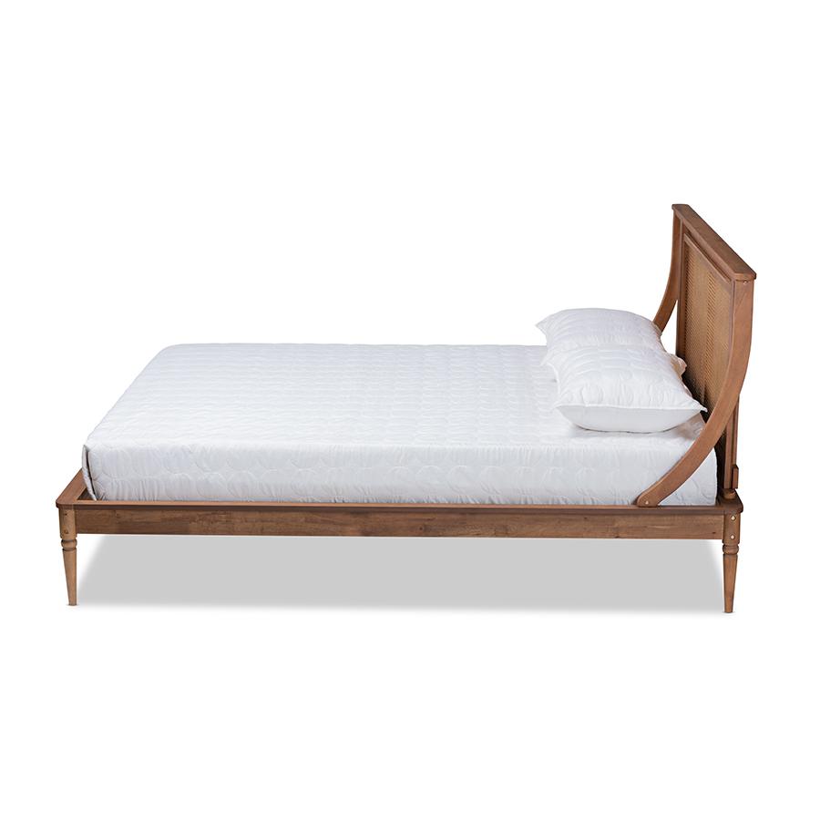Baxton Studio Jamila Modern Transitional Walnut Brown Finished Wood and Synthetic Rattan Queen Size Platform Bed | Beds | Modishstore - 3