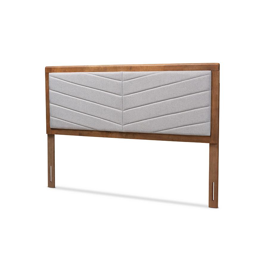 Baxton Studio Iden Modern and Contemporary Light Grey Fabric Upholstered and Walnut Brown Finished Wood King Size Headboard | Headboards | Modishstore - 2