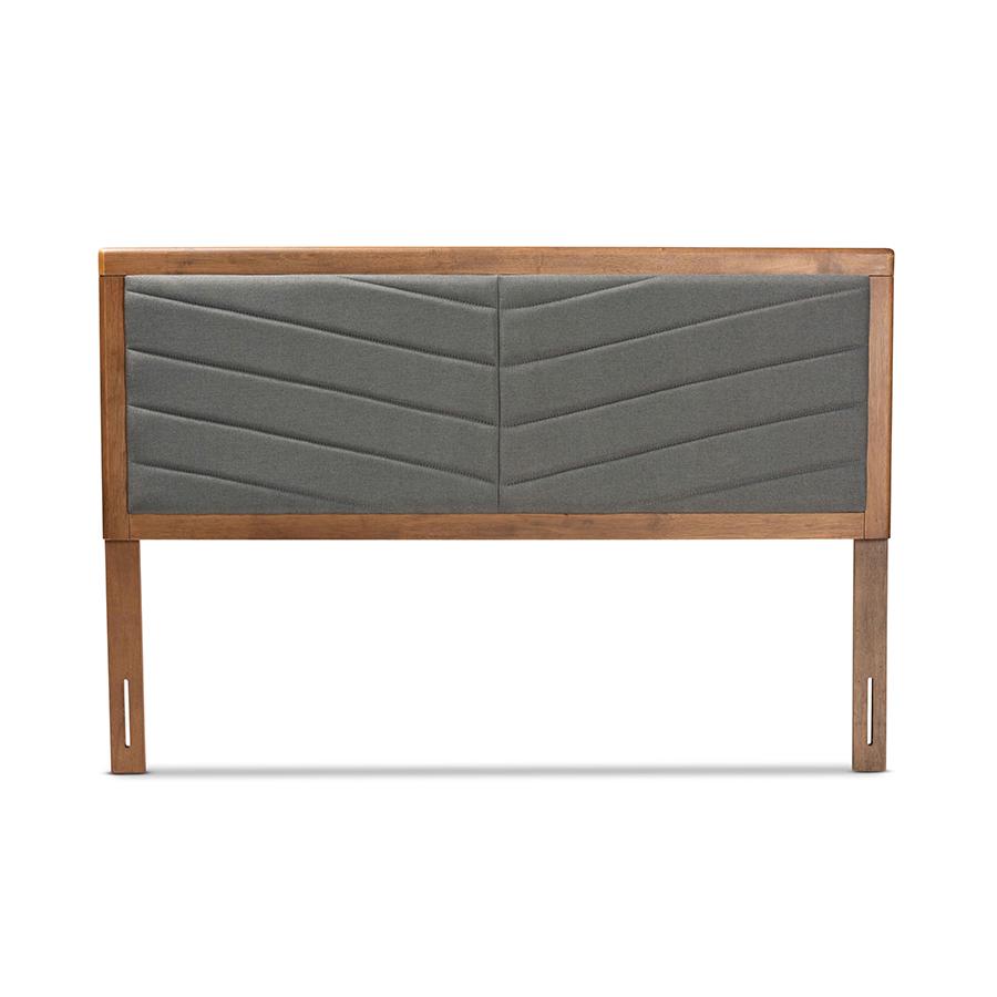 Baxton Studio Iden Modern and Contemporary Dark Grey Fabric Upholstered and Walnut Brown Finished Wood King Size Headboard | Headboards | Modishstore - 3