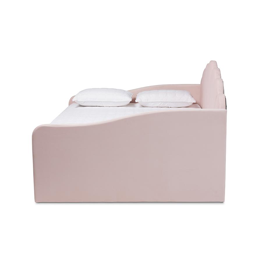 Baxton Studio Timila Modern and Contemporary Light Pink Velvet Fabric Upholstered Queen Size Daybed | Daybeds | Modishstore - 2