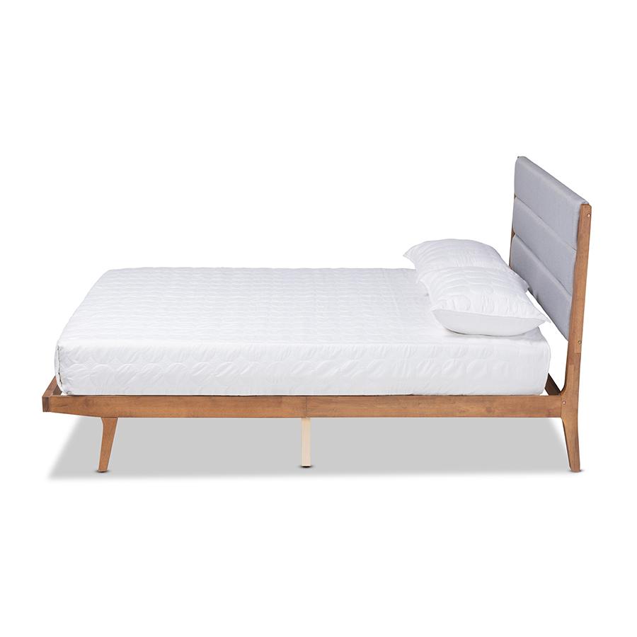 Baxton Studio Jarlan Modern and Contemporary Transitional Grey Fabric Upholstered and Walnut Brown Finished Wood Queen Size Platform Bed | Beds | Modishstore - 3