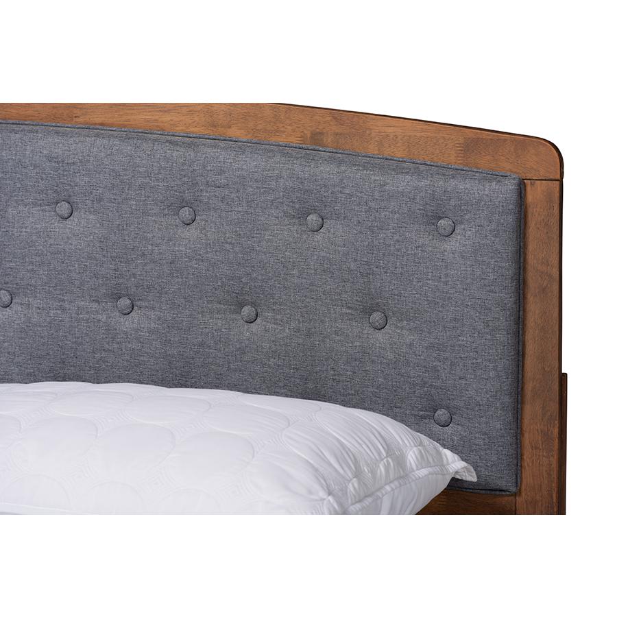 Baxton Studio Ratana Mid-Century Modern Transitional Grey Fabric Upholstered and Walnut Brown Finished Wood Queen Size Platform Bed | Beds | Modishstore - 4