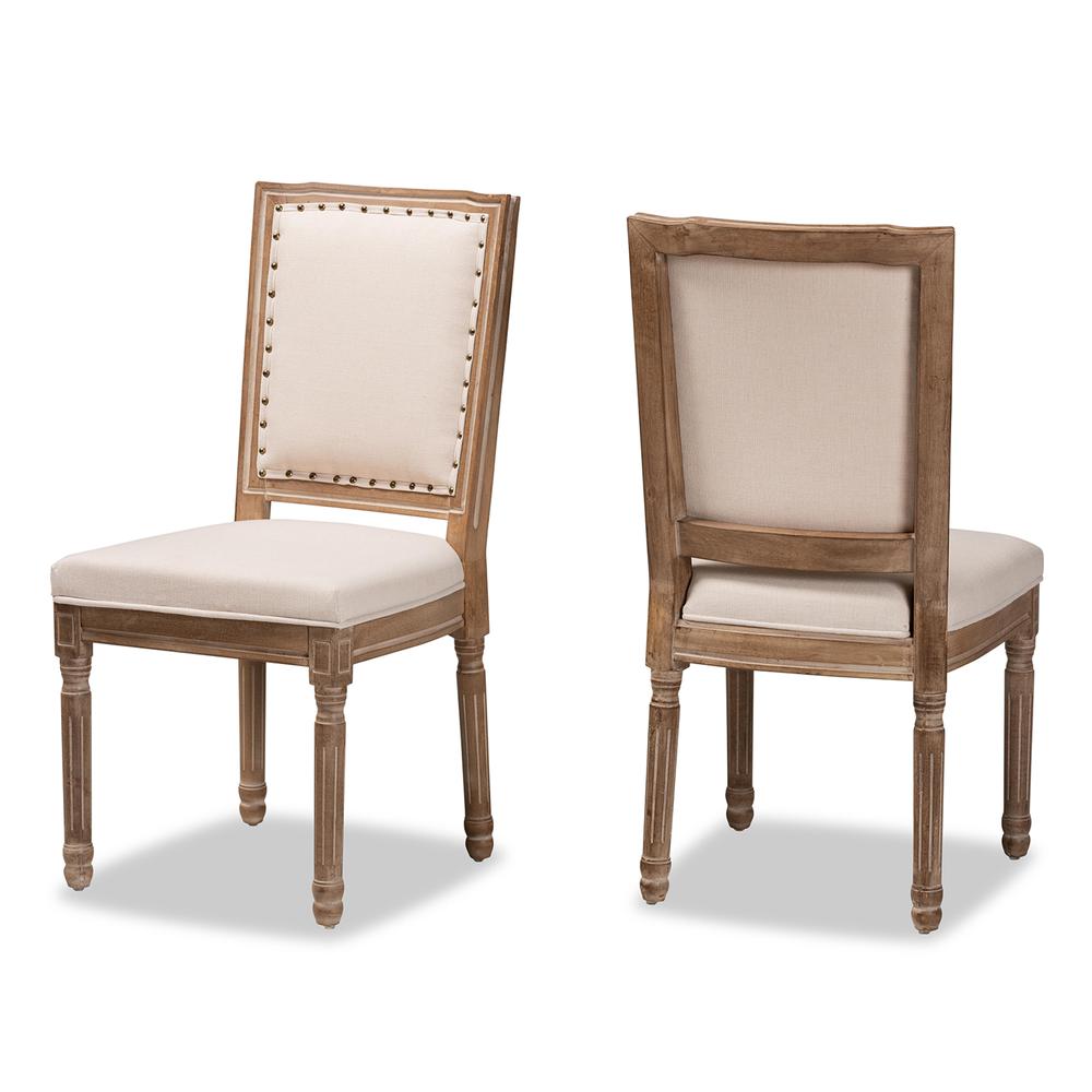 Baxton Studio Louane Traditional French Inspired Beige Fabric Upholstered and Antique Brown Finished Wood 2-Piece Dining Chair Set | Dining Chairs | Modishstore