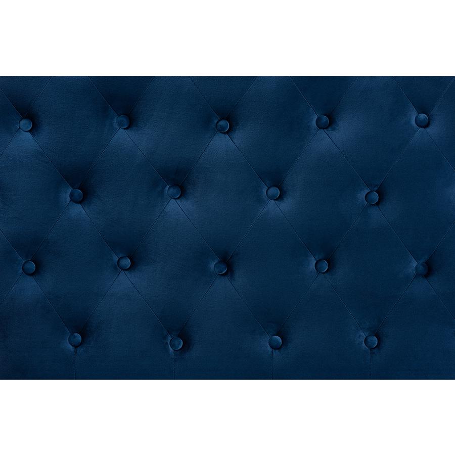 Baxton Studio Clovis Modern and Contemporary Navy Blue Velvet Fabric Upholstered Queen Size Headboard | Headboards | Modishstore - 3