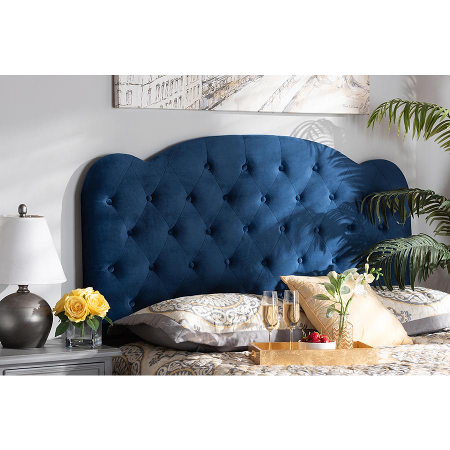 Baxton Studio Clovis Modern and Contemporary Navy Blue Velvet Fabric Upholstered Queen Size Headboard | Headboards | Modishstore - 4